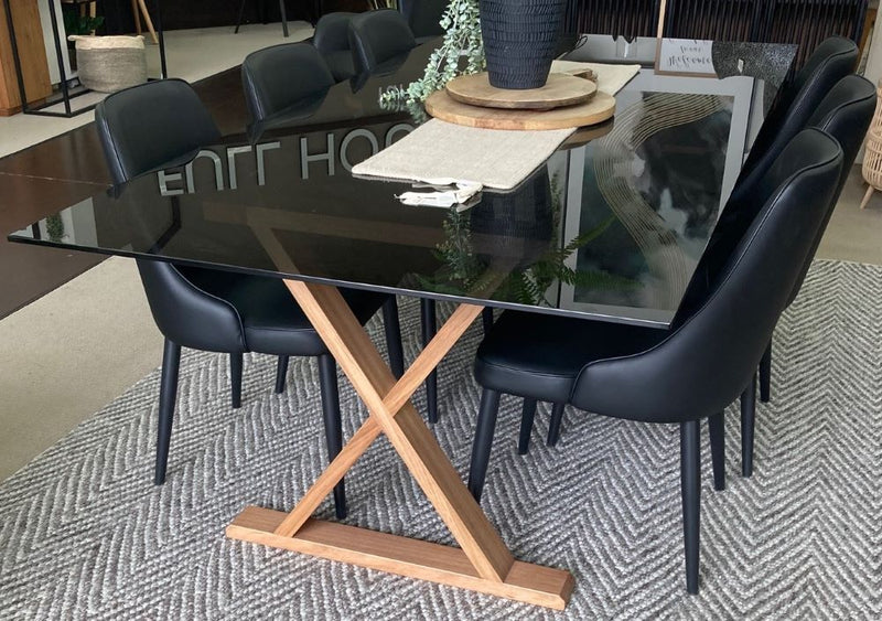 FLOOR CLEARANCE- Vista Glass Top Dining Table - Full House Furniture